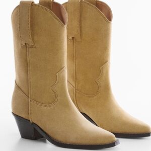 MANGO Tan Suede Western Boots Size 38
